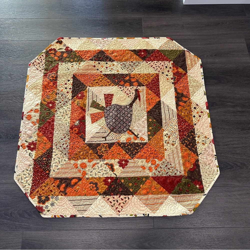 Patchwork Quilted Table Topper - Multicolor, Thanksgiving,Turkey,fall,40x41.25”